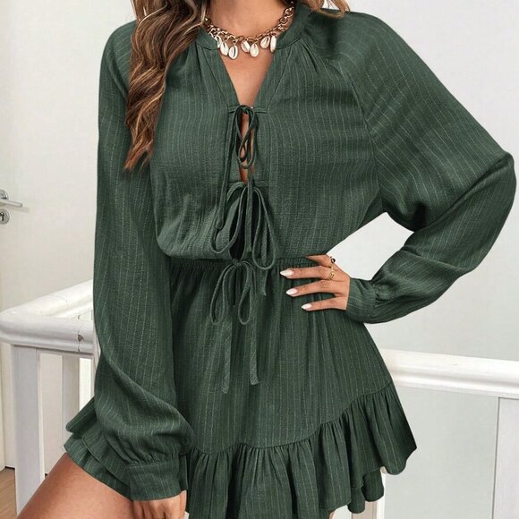 Green Casual Women's Long Sleeve Jumpsuit - Picture 6 of 6